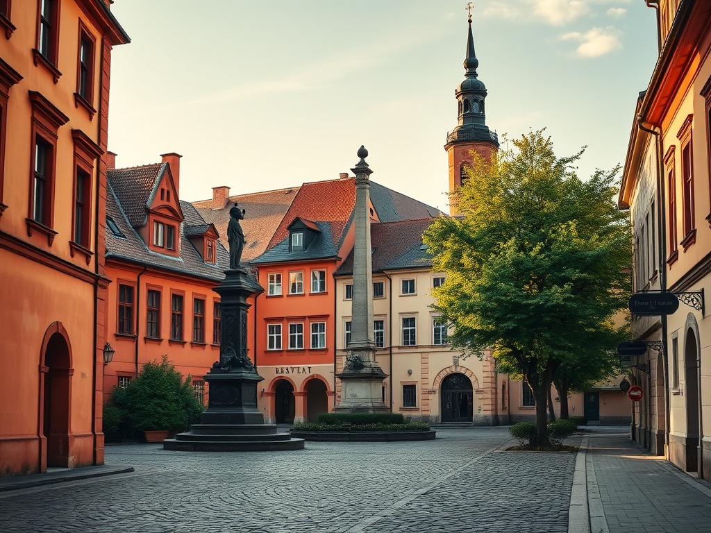 Widok na rynek w Tomaszowie Lubelskim z charakterystyczną architekturą miejską